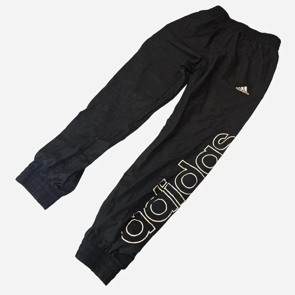 Adidas black track pants nylon white logo kids- 10-12 M)